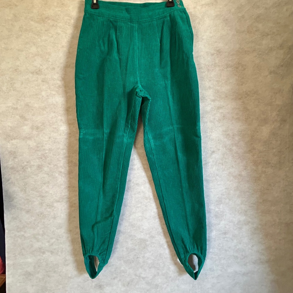 Vintage Pasta Emerald Green Corduroy Stirrup‎ Pants High Waisted Size 7/8